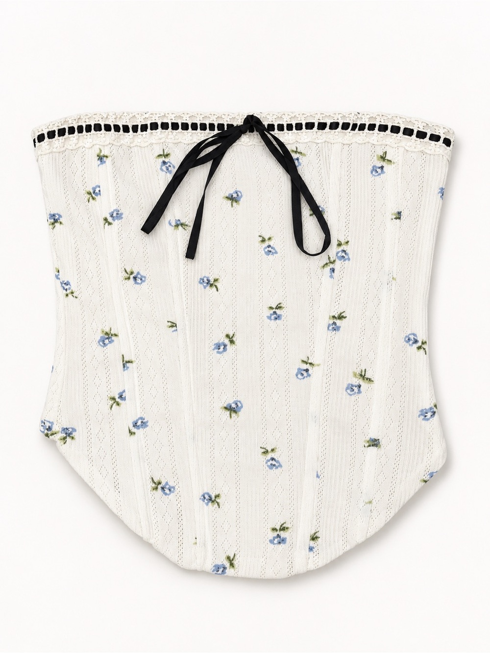 Loucia White Blue Floral Pointelle Corset Tube Top Lace Trim Size S NWT